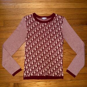 Christian Dior Oblique Vintage Red Sweater Shirt Small AUTHENTIC